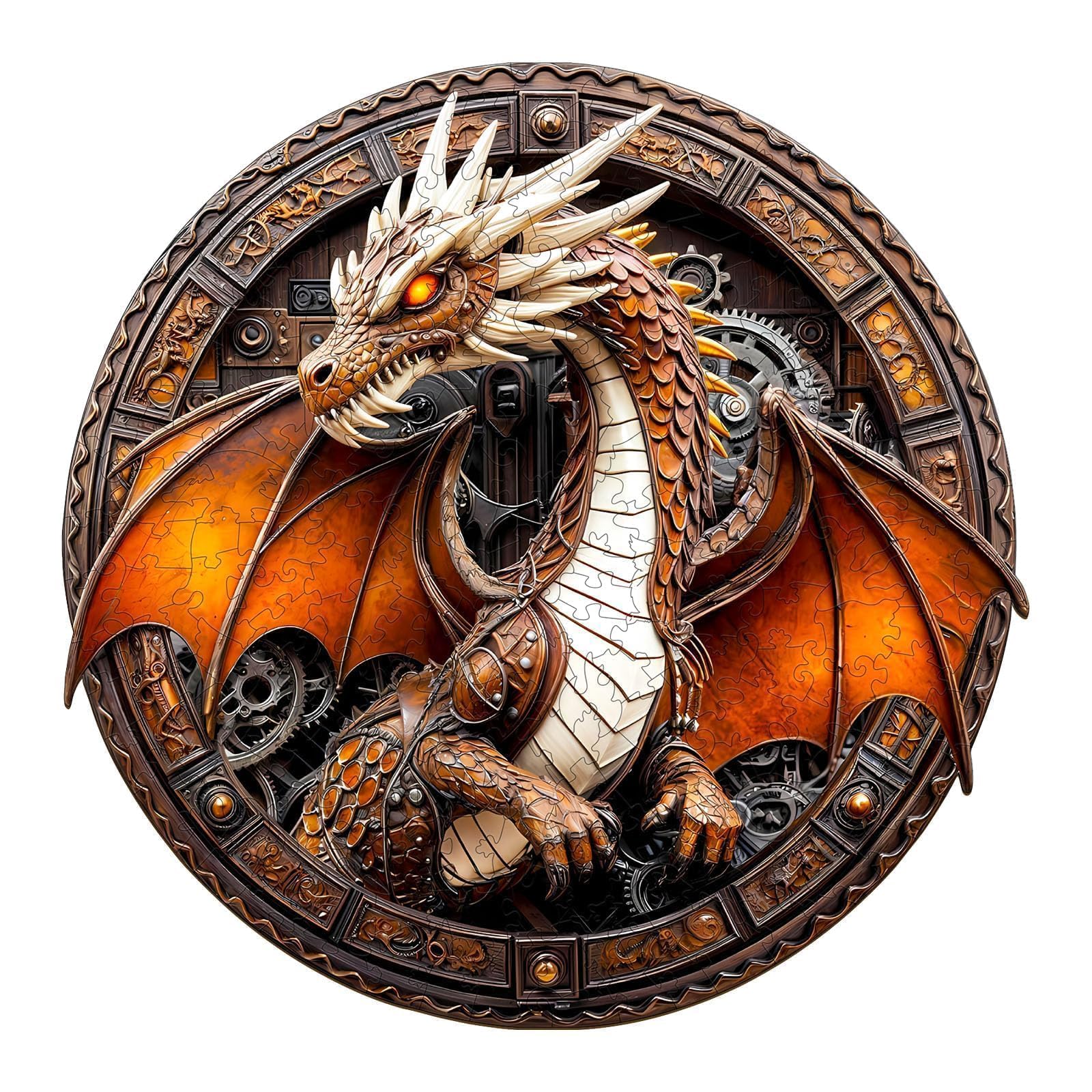 Wooden Puzzles for mature-themeds - Mechanical Dragon Puzzle  Unique Shape Wooden Jigsaw Puzzle  Wood Puzzles mature-themed  Good Gift Idea for Friends and Family (S-8.5 * 8.5in 100 Pieces)