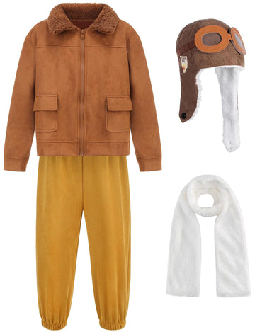 Gz-Laopaitou Aviator Costume Pilot Costume For Kids Flight Jacket Pants Hats With Goggles And Scarves