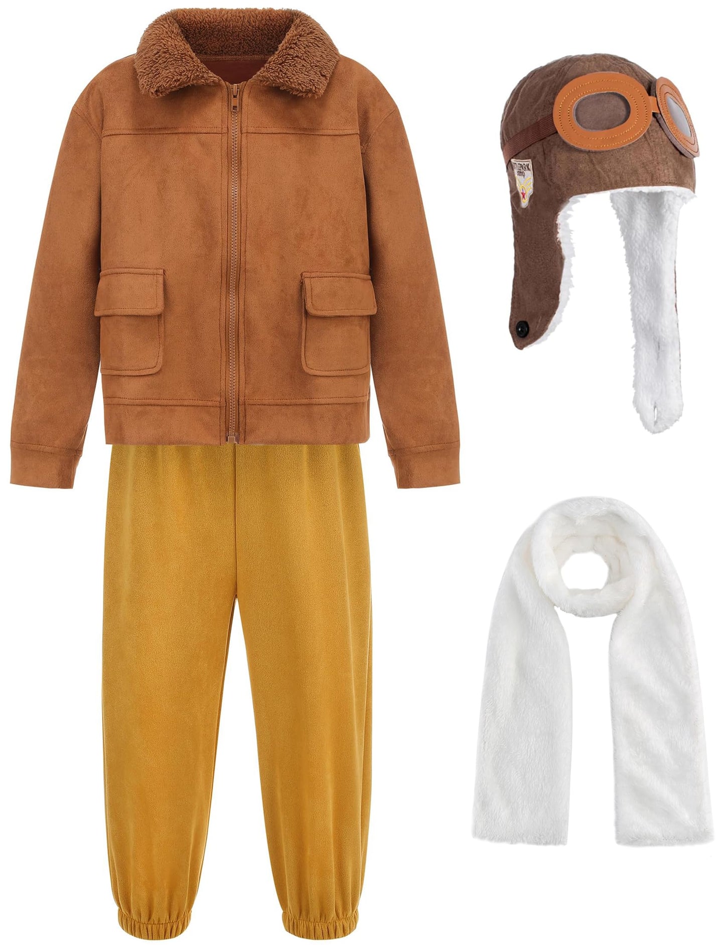 Gz-Laopaitou Pilot Costume Kids Aviator Costume Flight Jacket Pants Hat Scarf For Halloween Costume