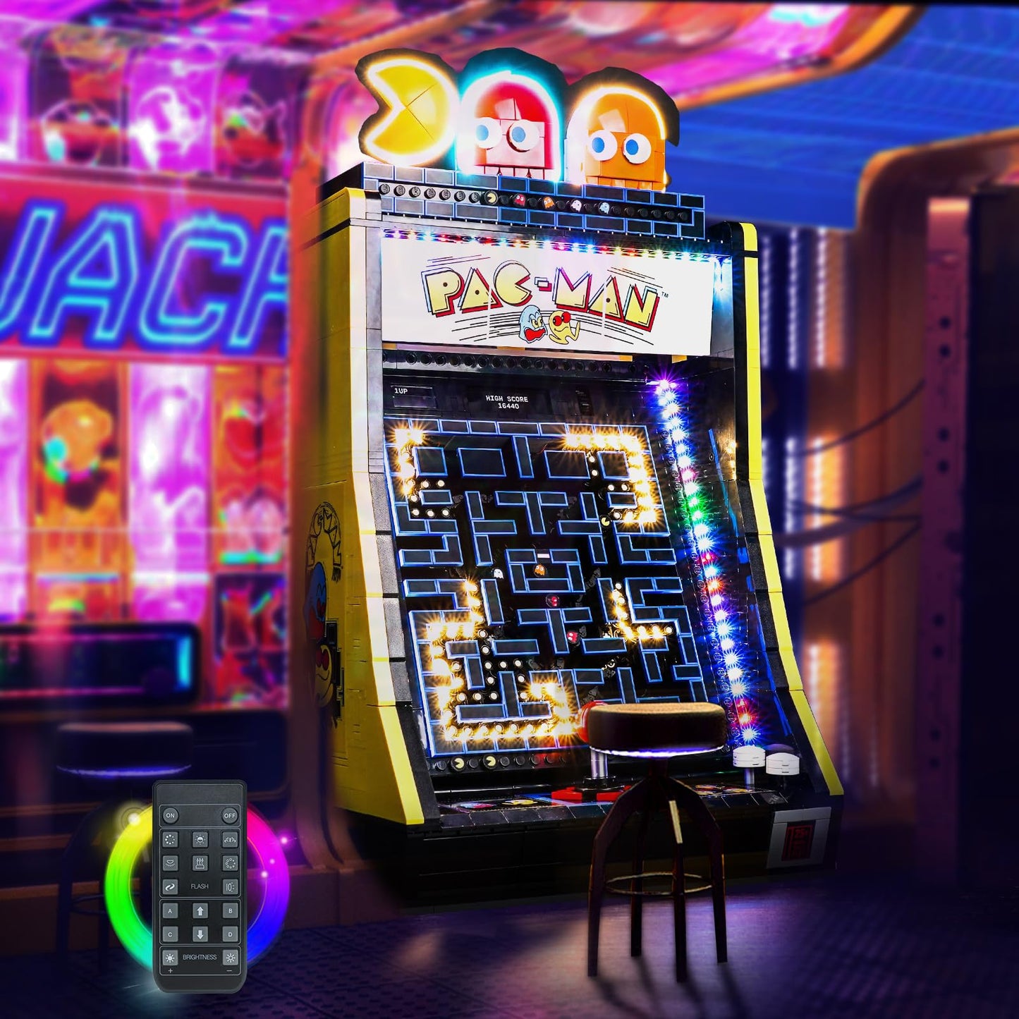 Brickbling Led Light Kit Compatible With Lego Pac-Man Arcade 10323, Remote Control Version Lighting Compatible With Lego 10323-N