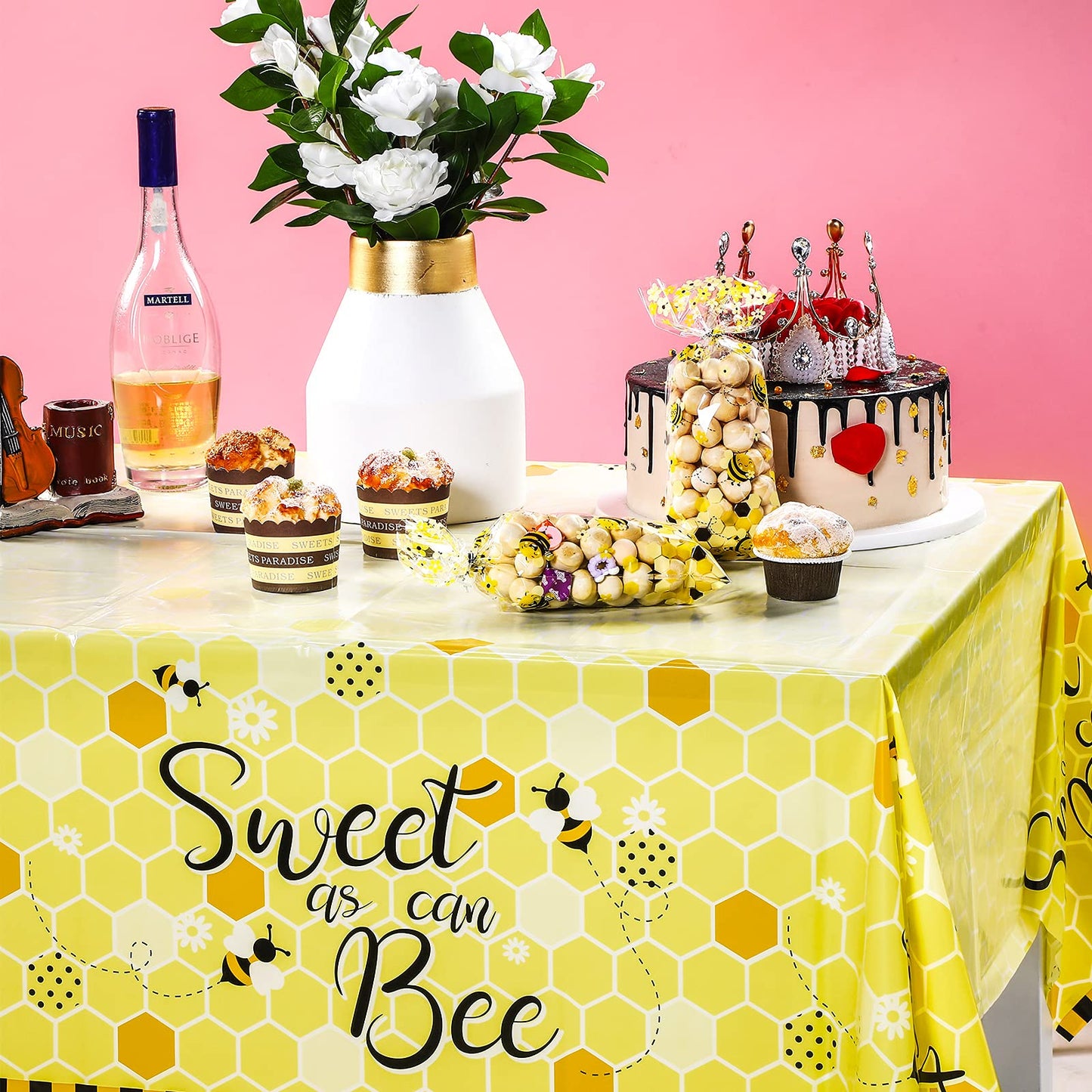 Tatuo Bee Plastic Tablecloths Sweet As Can Bee Decorative Table Cover Honey Baby Shower Party Tablecloth Set For Birthday Party Supplies Table Decoration, 54 X 108 Inches(1 Pack)