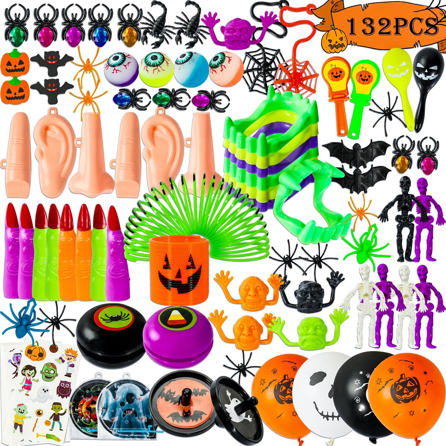 Max Fun 132pcs Halloween Party Toys Assortment for Kids Halloween Party Favors Prizes Box Toy Assortment Classroom Trick Treatin