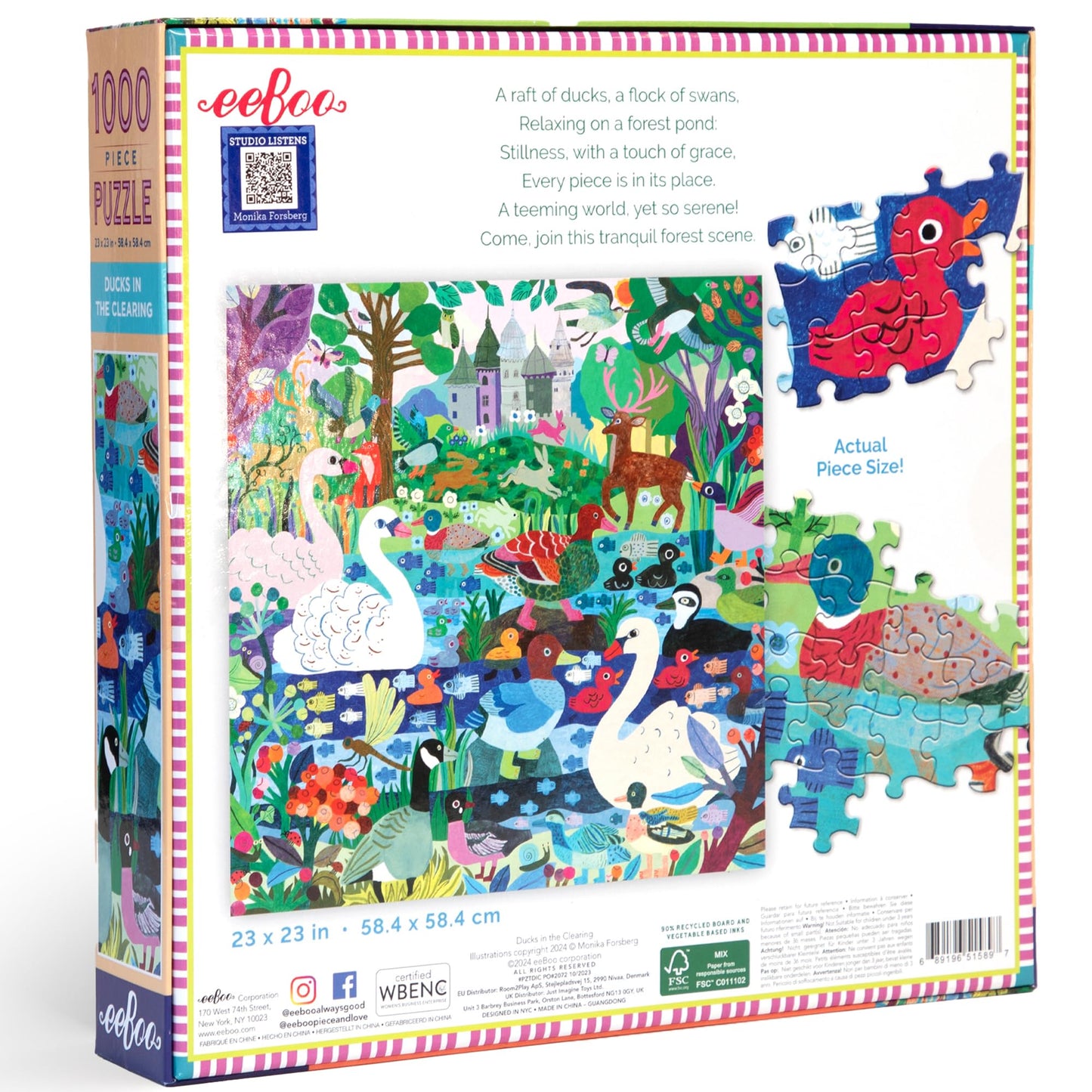 eeBoo Piece & Love: Ducks in The Clearing - 1000 Piece Puzzle - mature-themed Square Jigsaw  23x23  Includes Image Reference Insert  Pieces