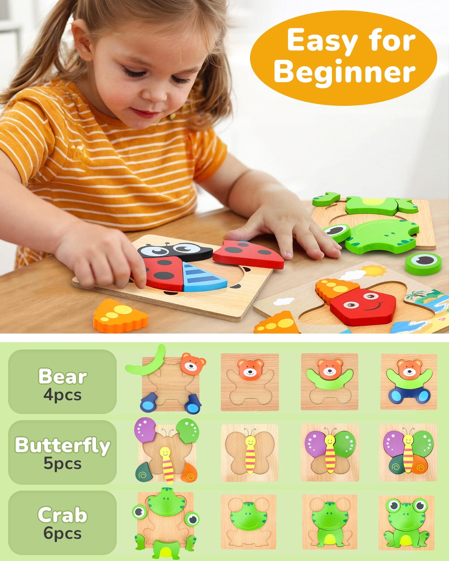Toy Life 8 Pack Toddler Puzzles, Puzzles For Toddlers 2-4, Wooden Puzzles For Toddlers 1-3, Montessori Toys For 1 2 3+ Yrs Old Girl Boy, Baby Puzzle, Toddler Puzzles Ages 2-4 Educational Learning Toy