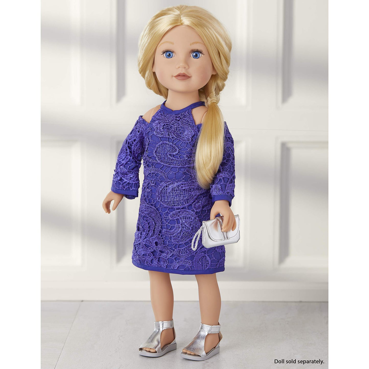 Journey Girls 18-Inch Doll Fashion Outfit Set Dark Blue Lace Dress with Shoes and Purse  Kids Toys for Ages 6 Up by Just Play-New