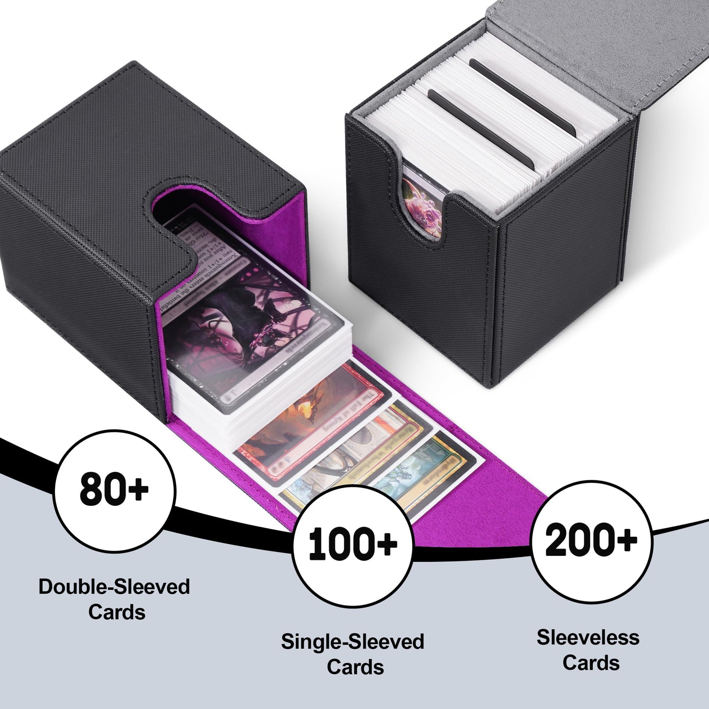 ZLCA Card Deck Box for Trading Cards PU Leather Magnetic Card Storage Box Fits for TCG CCG Magic Game Cards(Black Set)