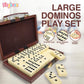 Playbees Jumbo Double Six Domino Set - 28 Thick White Tiles - Sophisticated Wooden Vegan Leather Box - Classic Family Game - Mat