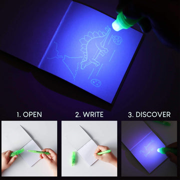 Invisible Ink Pen And Notebook Pack Of 32 - Bonnyco | Dinosaur Party Favors For Kids | Spy Pen Dinosaur Birthday Party Supplies, Prizes For Kids | Magic Pen Birthday Party Favors, Prizes For Students