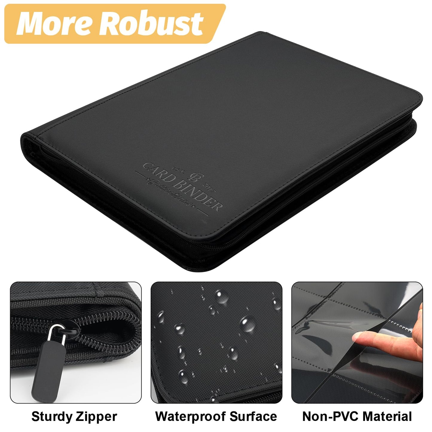 9 Pockets Card Binder enhanced Zip Trading Card Binder 540 Double Sided Pocket PU Collection Binder  Collector Album  Card Folder for MTG  TCG  Business Cards.(Black)