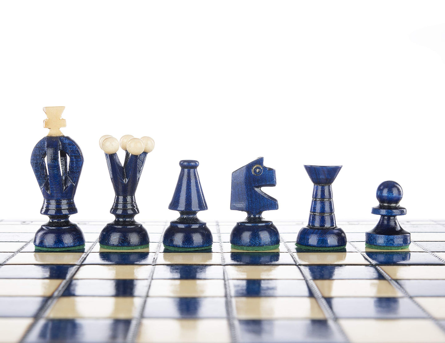 Chess and Games Shop Muba Wooden Folding Chess Set - Vintage 14" Carved Pieces in Blueberry Color