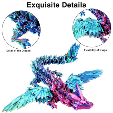 3D Printed Dragon With Wings Flying,Rainbow Crystal Wing Dragon Fidget Toys,Red Green Blue