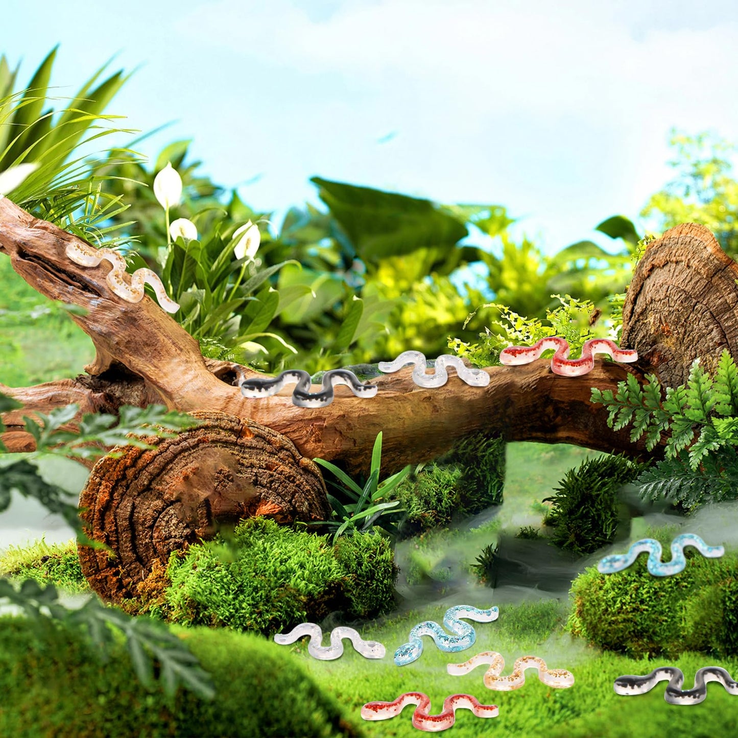 WOZADU 300 PCS Tiny Snakes for Crafts Mini Resin Snakes Dollhouse Miniatures Mini Animals for Fairy Garden Micro Landscaping Decoration