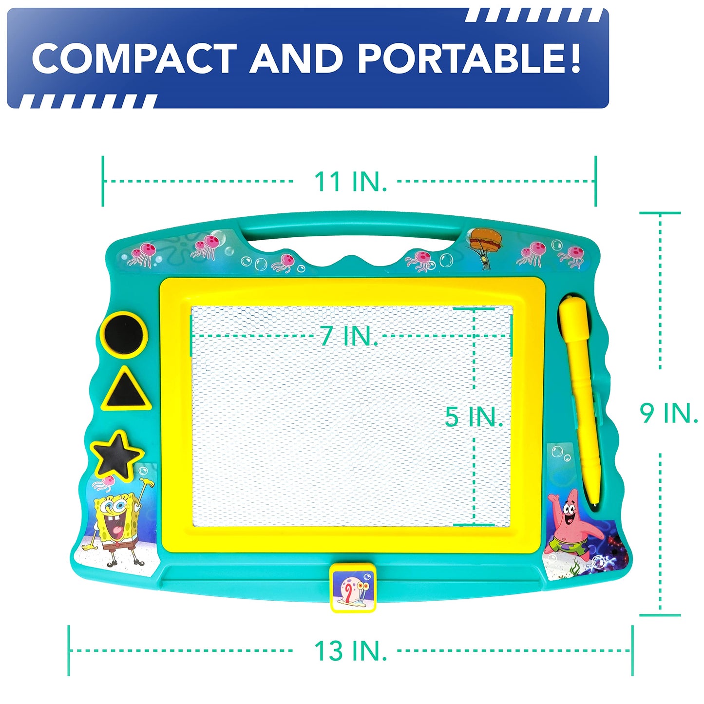 SpongeBob Squarepants Magnetic Drawing Board with Stylus and 3 Stamps, for Boys or Girls