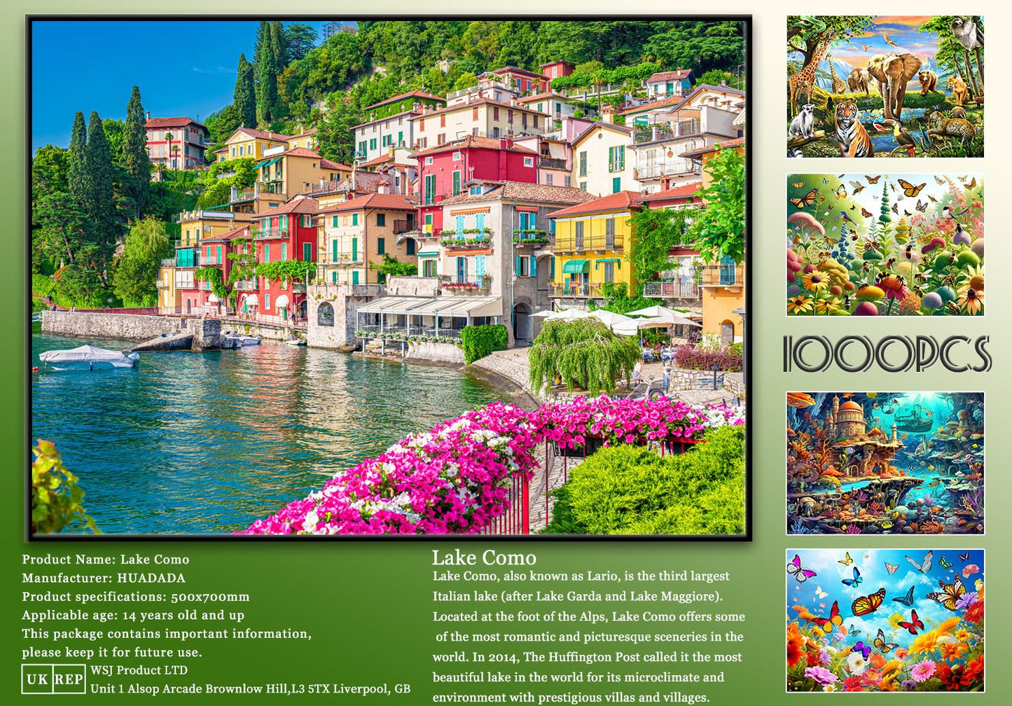 Jigsaw Puzzles for mature-themeds 1000 Piece Puzzle for mature-themeds 1000 Pieces Puzzle 1000 Pieces-Italy Famous Scenery Lake Como