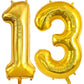 Gold 13 Balloon Numbers, Large 13 Or 31 Foil Balloons, Big Number Balloons 40 Inch For 13Th / 31St Birthday Party And Anniversar
