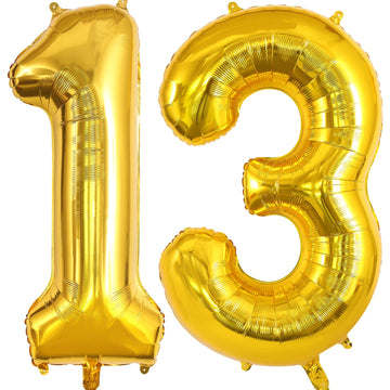 Gold 13 Balloon Numbers, Large 13 Or 31 Foil Balloons, Big Number Balloons 40 Inch For 13Th / 31St Birthday Party And Anniversar