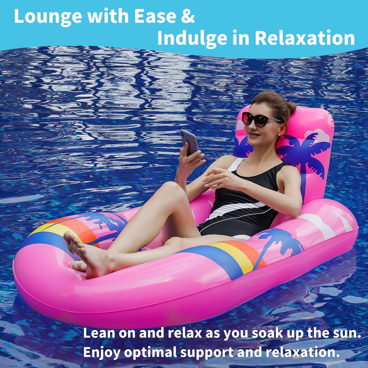 SEETOHOME 2 Pack Pool Floats mature-themed Heavy Duty-mature-themed Pool Float Lounger with Cup Holders  Backrest & Footrest Pool Lounge Float Pool Floaties Rafts for Beach Lake Party(Light Blue-Pink)