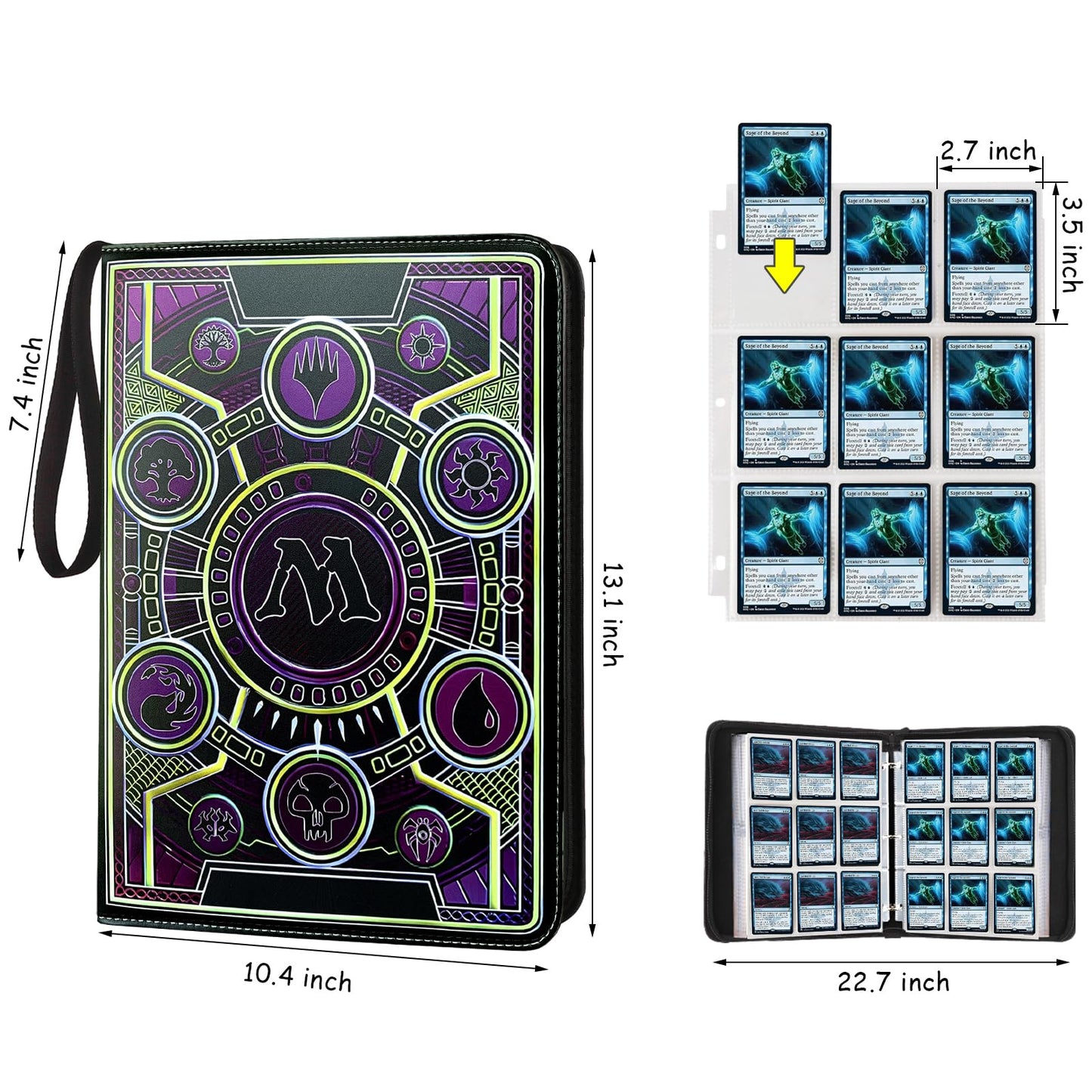 MTGPRO 9 Pocket Card Binder Trading Card Binder enhanced 720 Double PU Card Collection Binder with Sleeves Card Folder for MTG  TCG  Sports Cards  (Purple)