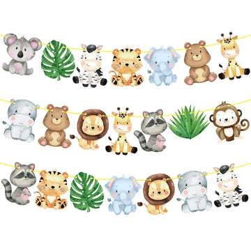 Jungle Safari Animal Banners 2pcs Safari Animals Birthday Party Cutout Banners Animal Theme Party Garland Decorations for Wild O