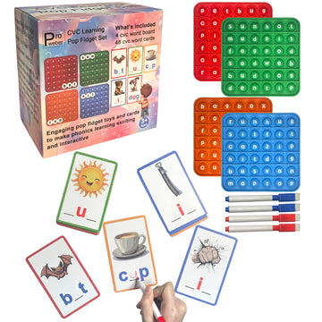 Proweber CVC Learning Pop Fidget Set with Flash Cards - Educational Spelling and Reading Game for Preschool and Kindergarten, In