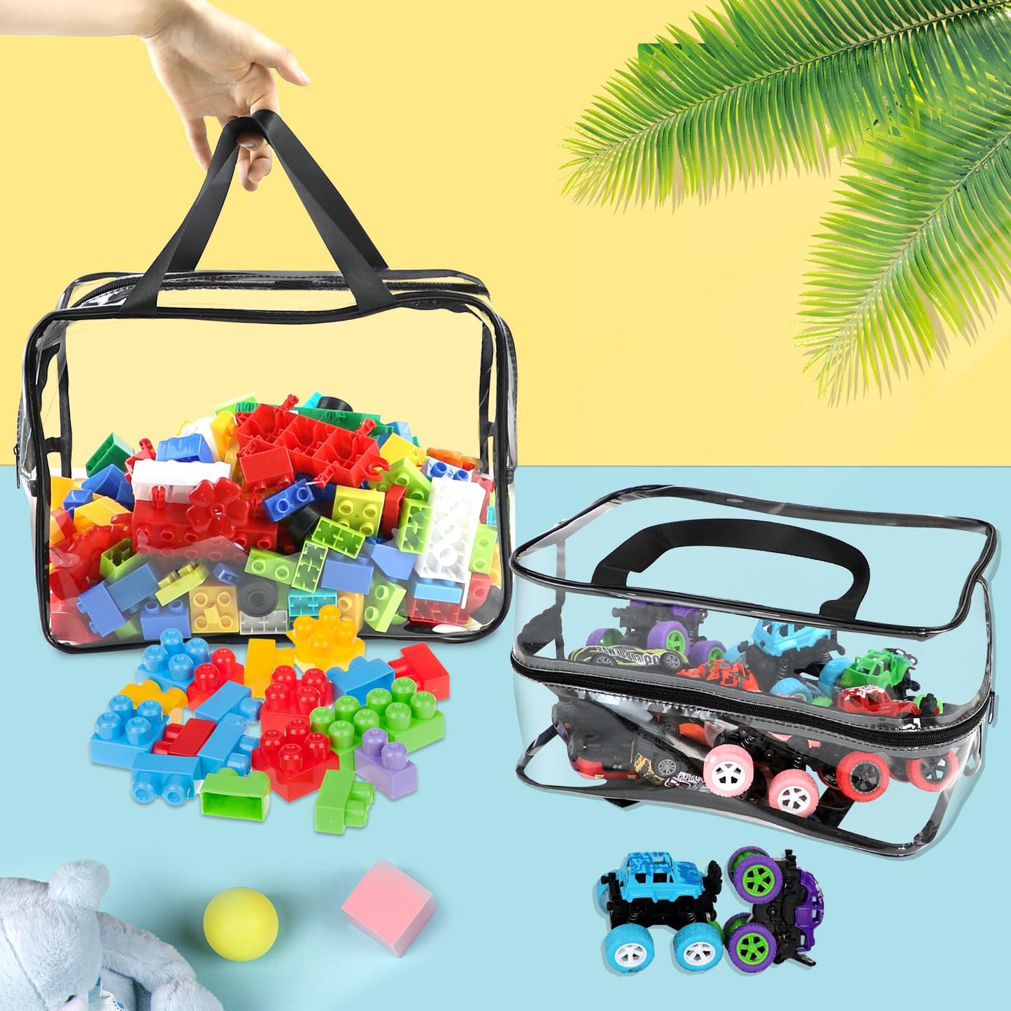 6 Packs Extra Large Toy Storage Bags 12.6  9.25  6.9In With Labels, Reusable Clear Pvc Board Game Storage, Travel Waterproof Org