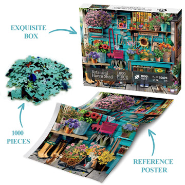 Flower Plant Gardening Puzzle 1000 Piece For Adults, Spring Nature Garden Jigsaw Puzzle, Cat Colorful Cabin Puzzles