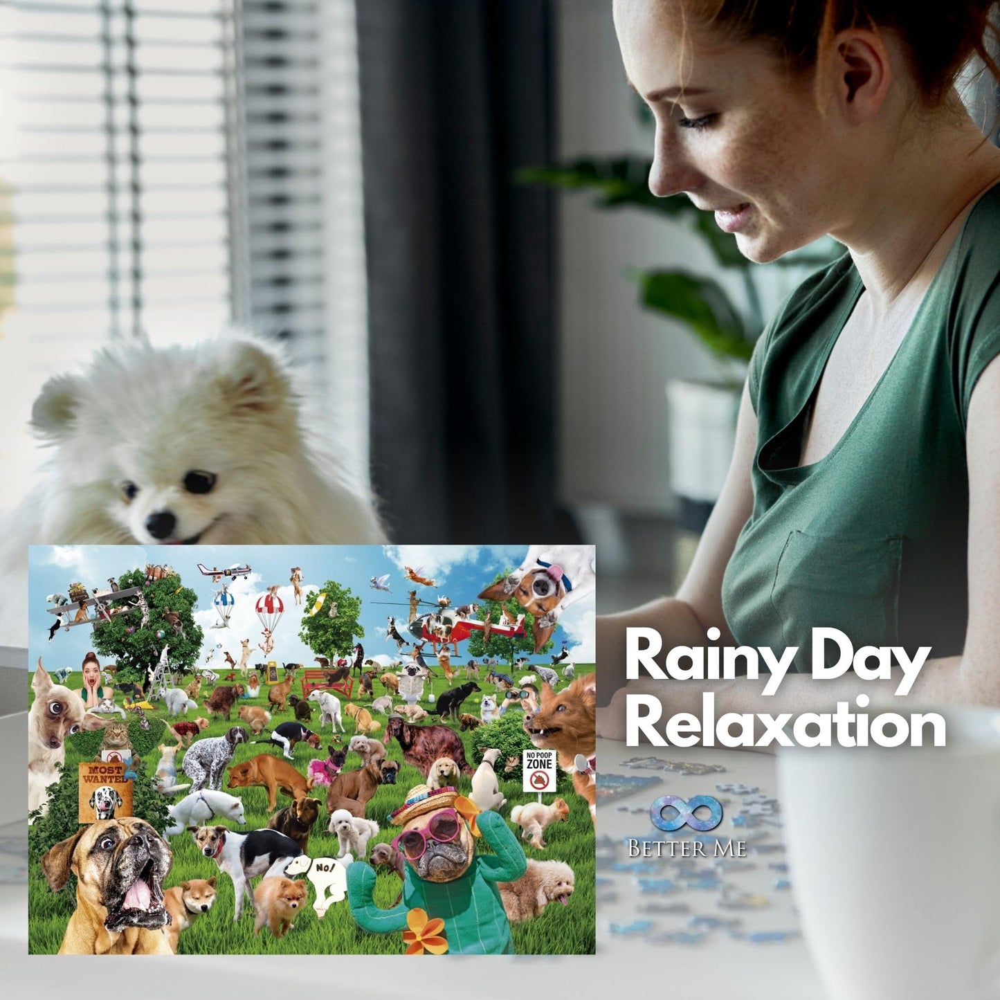Better Me 1000-Piece Pooping Puppies Jigsaw Puzzle - Funny Dog Theme, Cardboard, Multicolor, Super Poopinator 3000