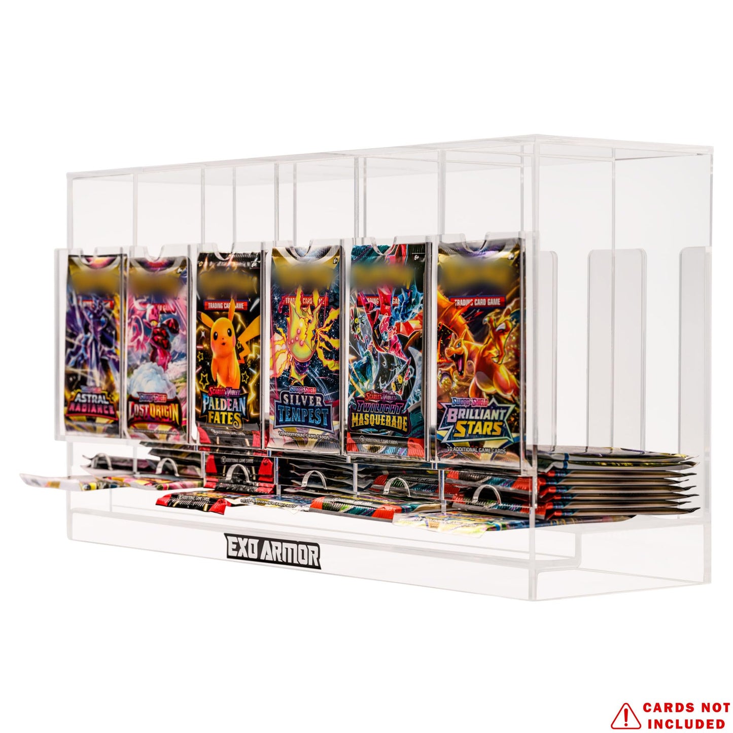 Exo Armor Acrylic Dispenser 6 Slot Booster Pack Holder - Transparent, Compatible with Pokemon, MTG, Yugioh, Sports Cards