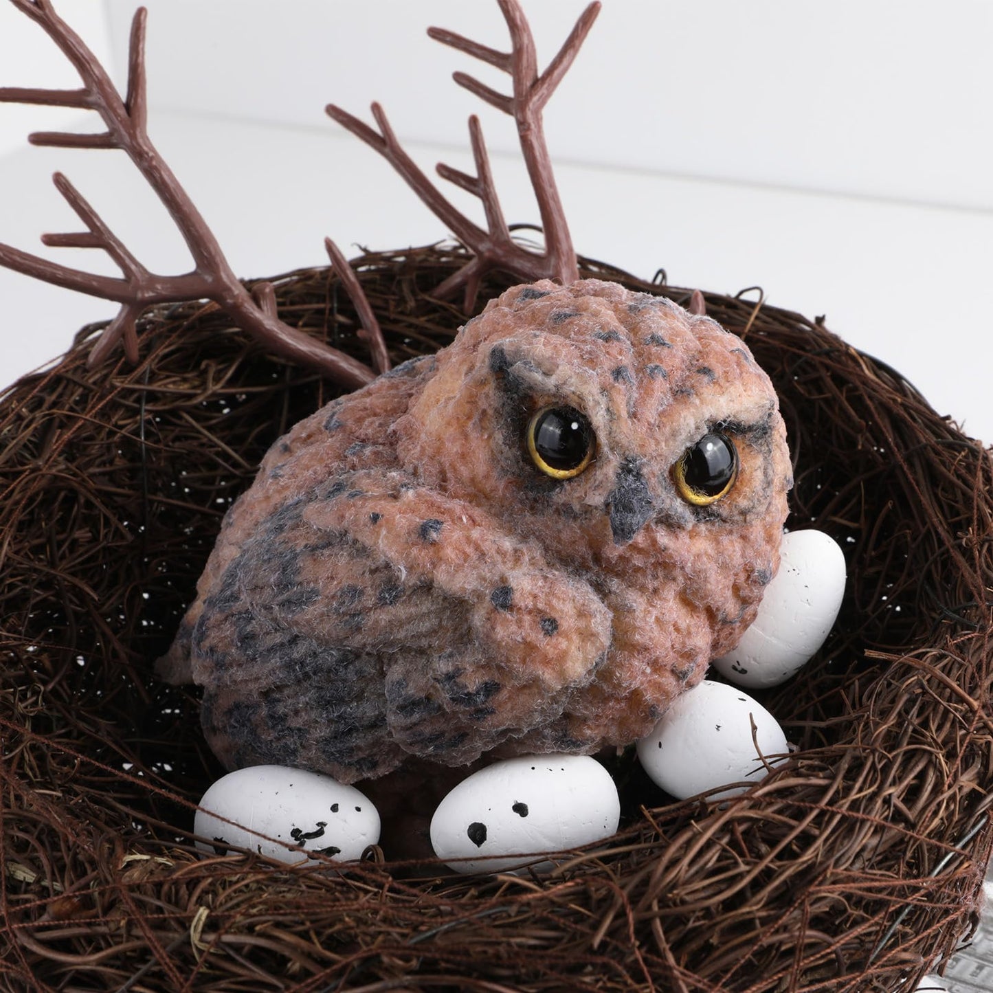 Taba Squishy Owl Kit - Handmade Realistic Silicone Big Animal Toys For Stress Relief (Brown)