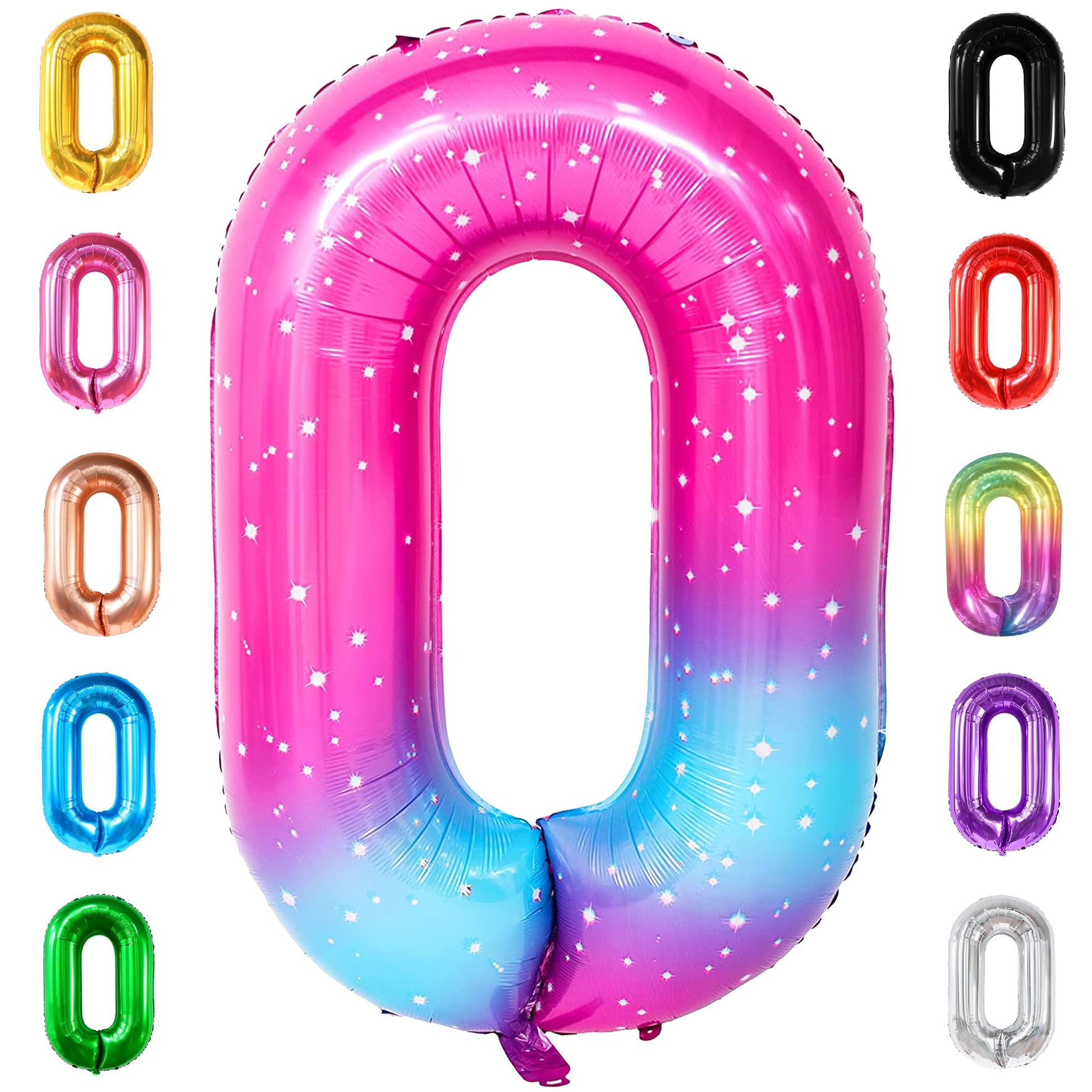Katchon, 0 Rainbow Balloons Number - Huge, 40 Inch Zero Number Balloon | Rainbow Balloons Birthday Decorations | Pink Blue Number 0 Balloons | Rainbow Party Supplies | Rainbow Birthday Decorations