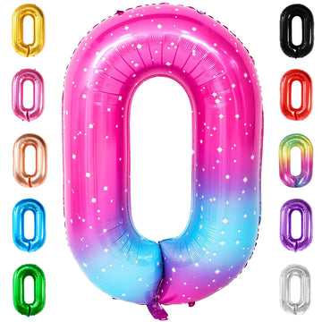 Katchon, 0 Rainbow Balloons Number - Huge, 40 Inch Zero Number Balloon | Rainbow Balloons Birthday Decorations | Pink Blue Number 0 Balloons | Rainbow Party Supplies | Rainbow Birthday Decorations