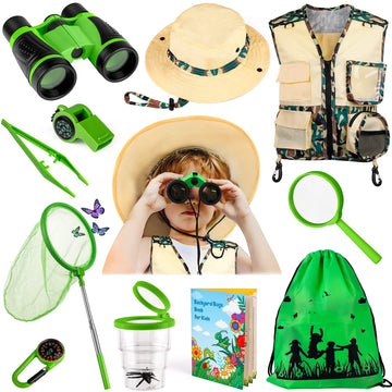 Innocheer Kids Explorer Kit & Bug Catcher Kit & Safari Costume Kit, Outdoor Exploration Set With Hat, Vest, Butterfly Net And Bugs Book For Boys Girls 3-12 Years Old (Camouflage Green)
