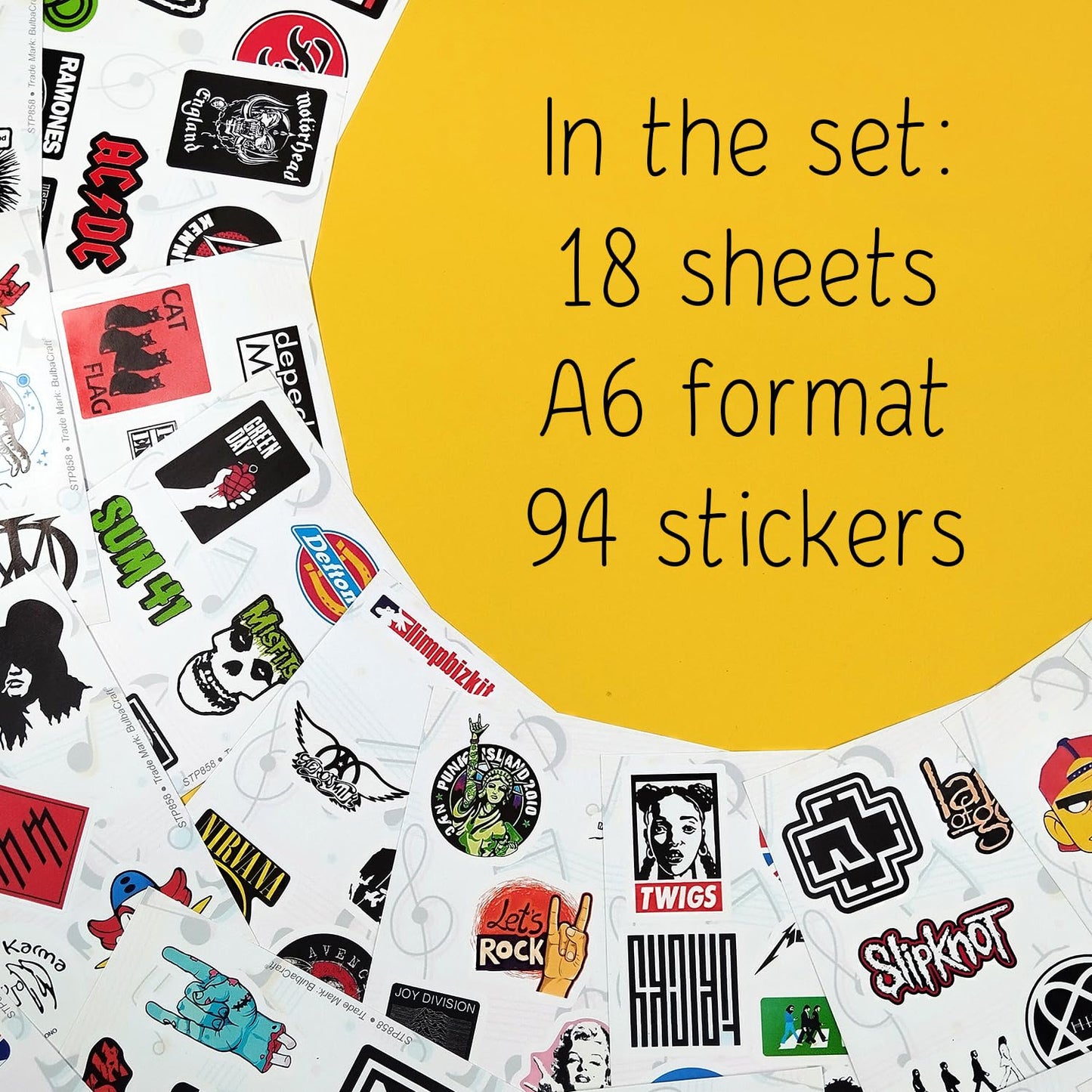 BulbaCraft Classic Rock Stickers - Vinyl Decals for Water Bottles & Laptops, 60s-90s Rock Bands, White, Model 12