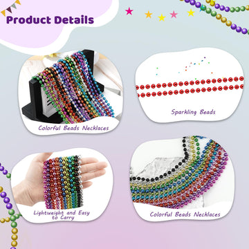 SHAOQINLIN 24 Pcs Mardi Gras Beads Necklaces, 12 Colors 33 Inch 7 mm Metallic Bead Necklaces Bulk Party Beads Necklace Round Bea