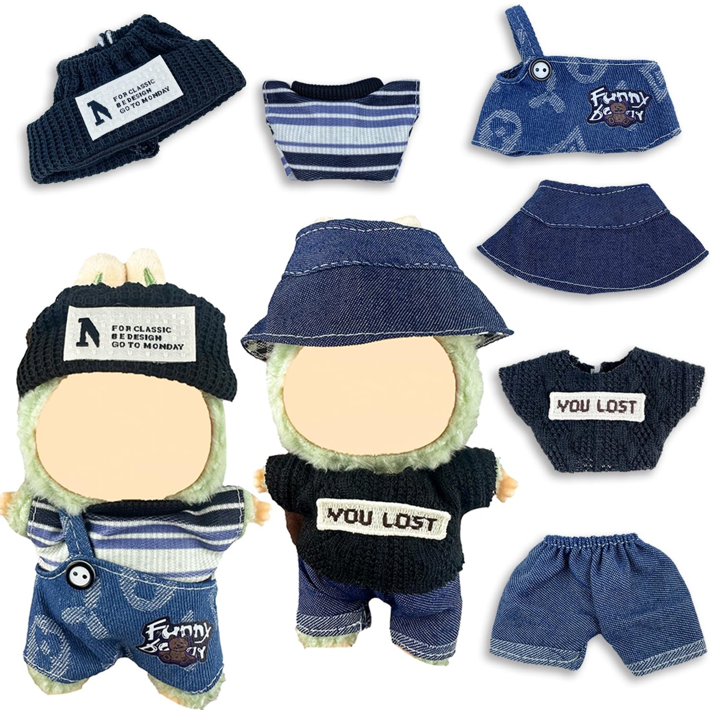 Clothes Outfits Set for 17cm Doll(Not Includ Doll) 17cm Clothing Accessories Hat Pants&Skirt Set Cute Fashion Style (2 Set)