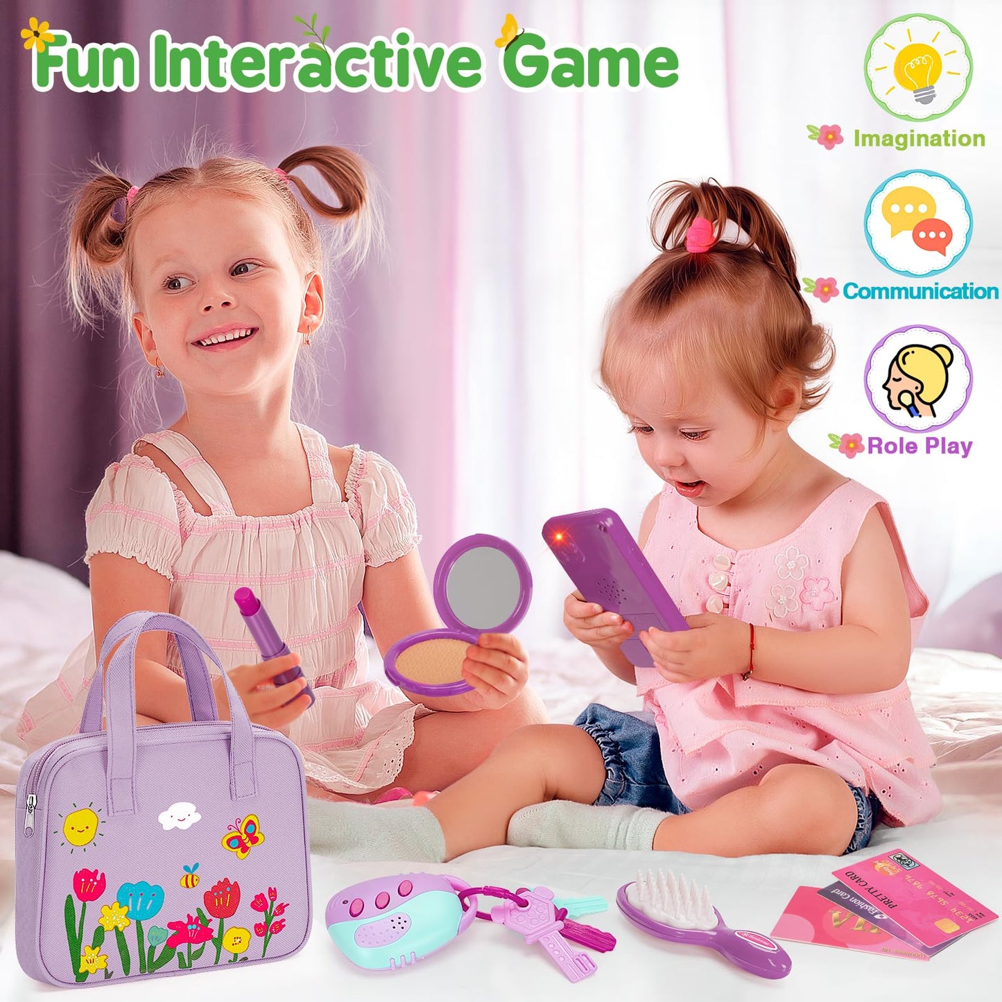 Officygnet Toy For Girls 1 2 3 Years Old, Toddler Purse Girl Toys With Pretend Makeup Kit, Pretend Princess Play Purse Toys For