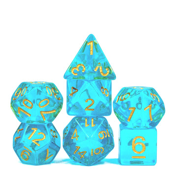 UDIXI 7PCS D&D Dice Set Filled with Aurora Powder, Aqua Blue DND Dice for Dungeons and Dragons, Polyhedral Dice for RPG MTG and 
