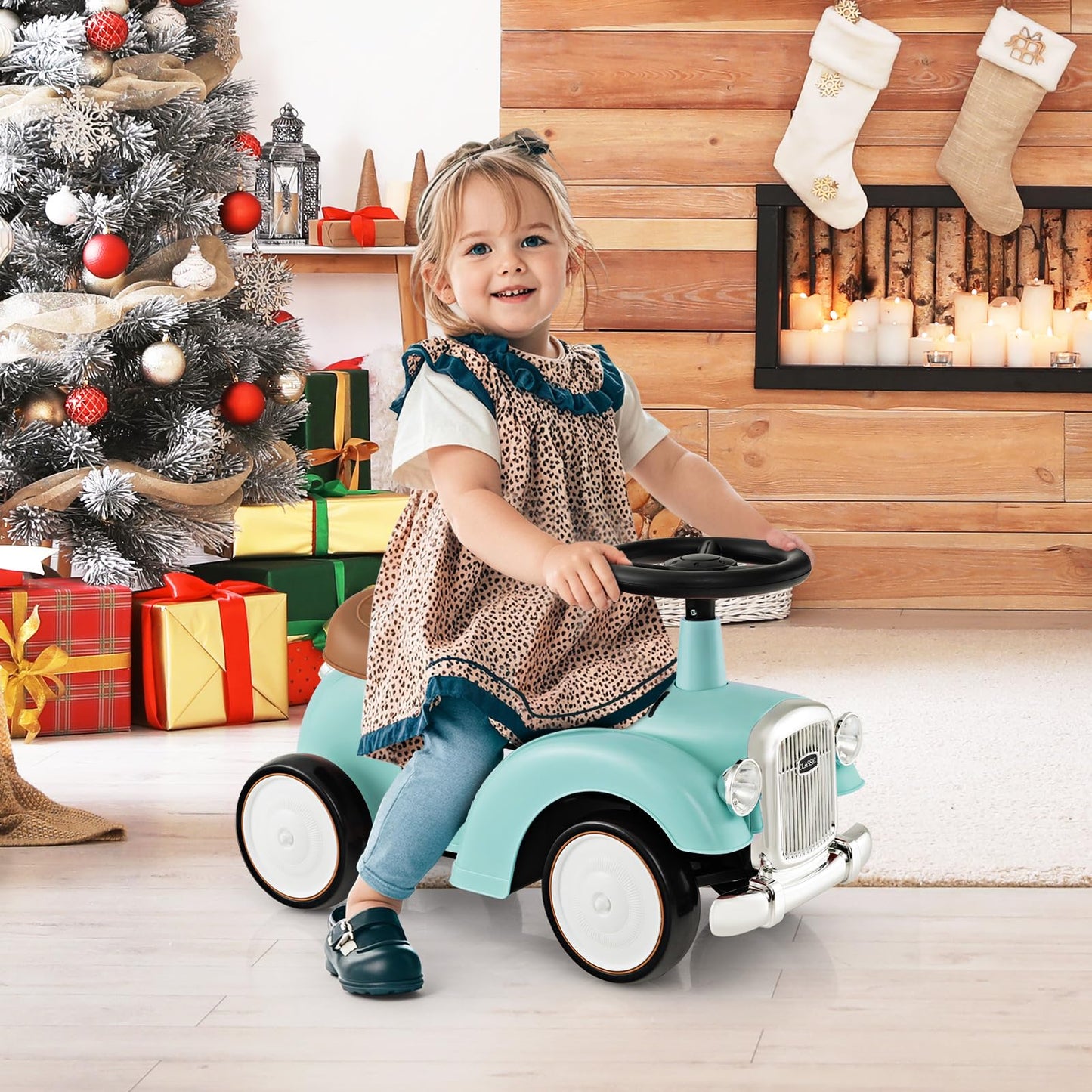 OLAKIDS Ride On Push Car, Toddler Foot-to-Floor Sliding Toy with Steering Wheel, Horn, Under Seat Storage, Kids Racer Walking Gi