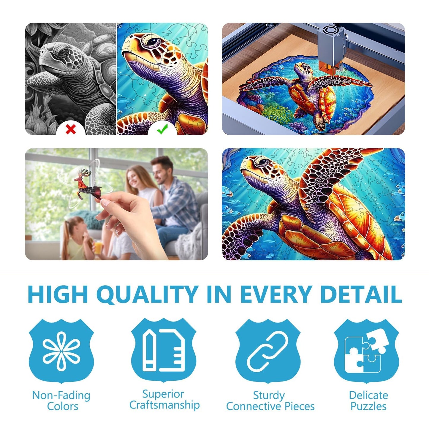 Wooden Puzzles for mature-themeds - Advanced Deep Sea Turtle Wooden Puzzle Unique Puzzels Wooden Jigsaw Puzzles for mature-themeds  Wood Puzzles mature-themed Perfect for Birthday Gifts  Family Puzzles 8.4 x 8.7in 100pcs