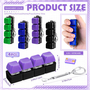 Halloscume 4 Pcs Keyboard mature-themed Fidget Toy Clicker Toy 4-in-1 Keyboard Fidget Keychain Cube Mechanical Key Button Clicker Stress Relief Gift for Office School Home to Pass The Time (Solid Colors)