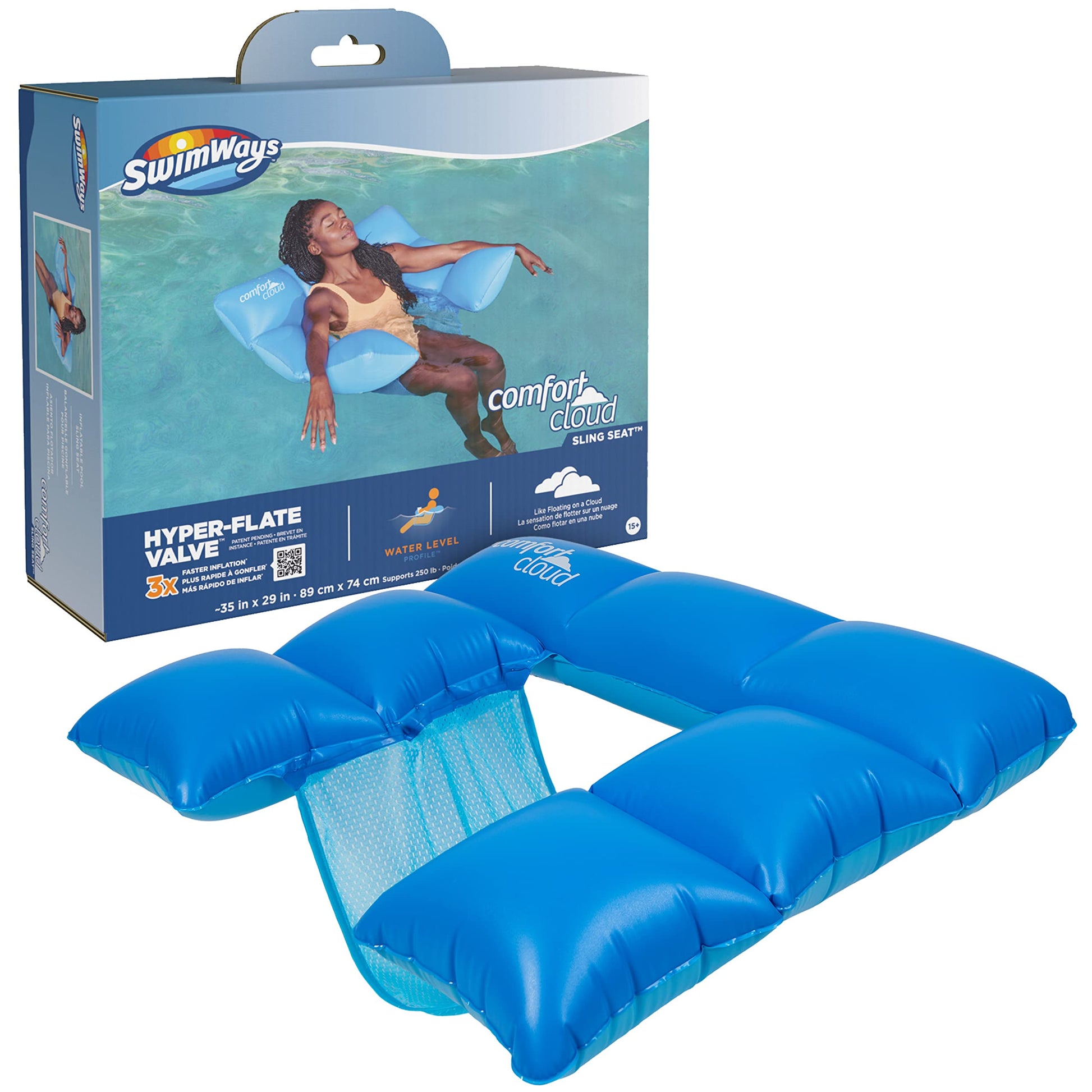 Swimways Comfort Cloud Sling Seat Pool Chair With Fast Inflation & Arm Support, Inflatable Pool Floats For Adults