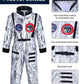Cuffbow 4 Pcs Astronaut Costume Kids For Halloween, Space Helmet Jumpsuit Gloves Shoe Covers Set For Child Teen Boys (Silver,3-4