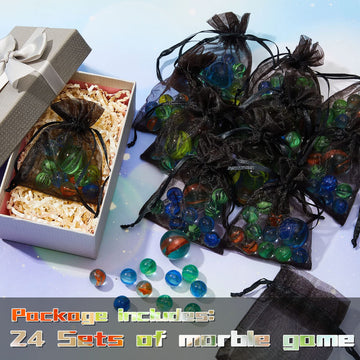 Lewtemi 24 Set Glass Marbles Assorted Colors Shooter Marbles With Black Drawstring Storage Bag Classic Cat Eye Mix Set Or Indoor And Outdoor Game Party Favors For Bounce, Chinese Checkers Board Game