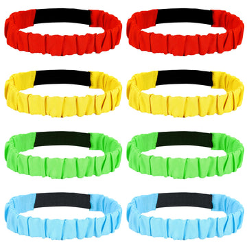 Augshy 8Pcs 3 Legged Race Bands Elastic Tie Rope, 4 Assorted Colors for Relay Race Game Carnival Field Day Backyard Game Party S