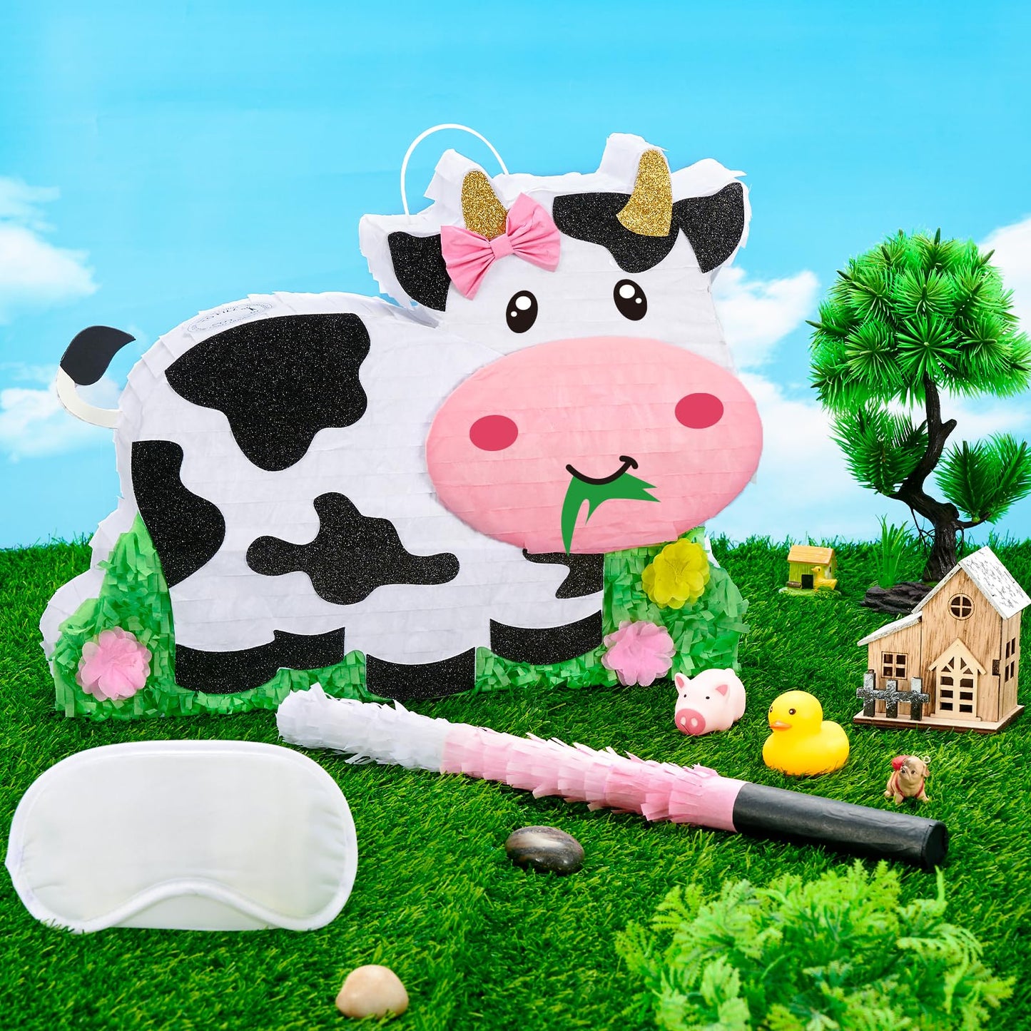WERNNSAI Dairy Cow Piata - Farm Animal Party Game Cow Pinata for Girls Birthday Party Decorations Kids Happy Party Favor Supplie
