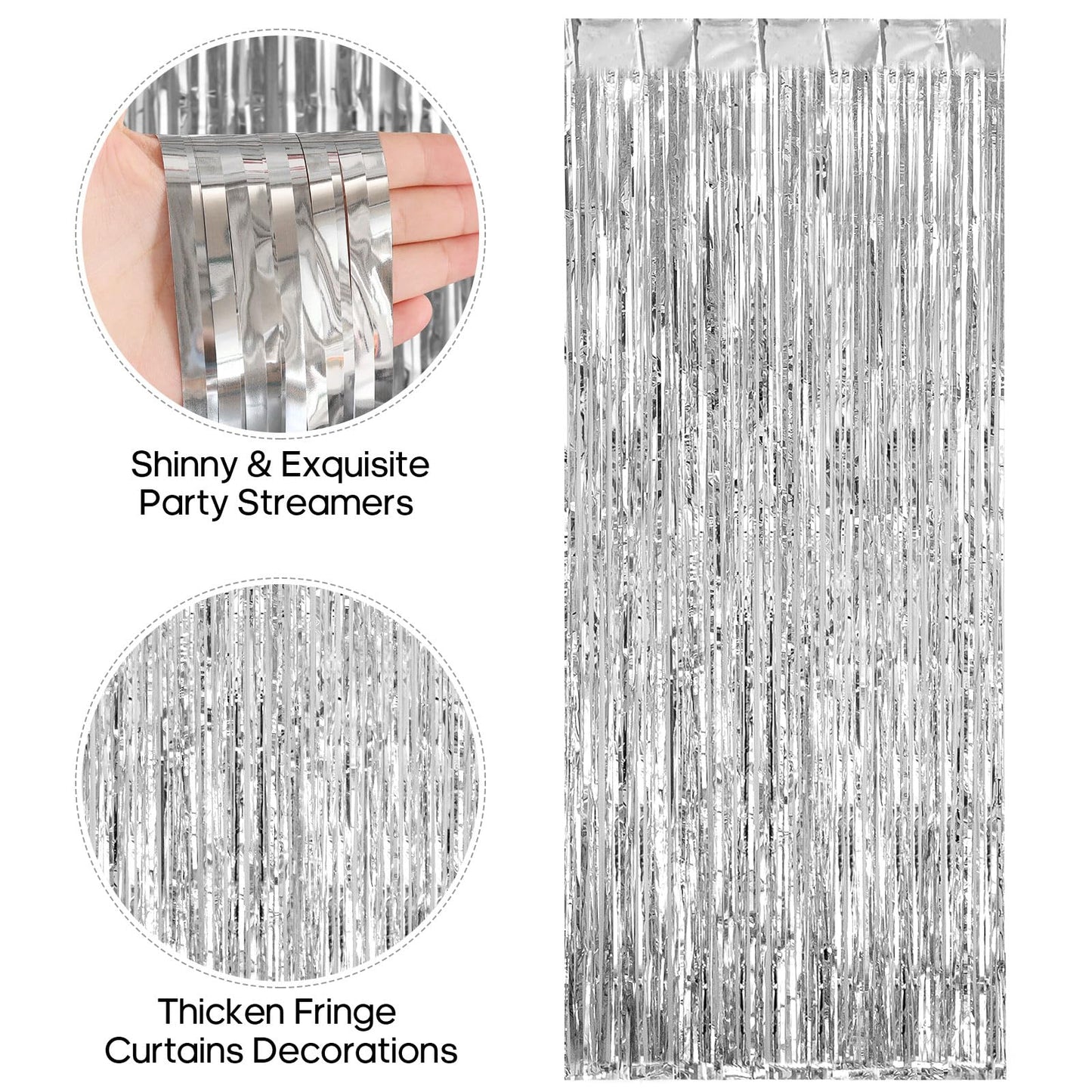 TOTAFAM 2 Pack Fringe Curtains Backdrops, Foil Fringe Curtains, Door Streamers for Birthday Wedding Bridal Shower Holiday Gradua