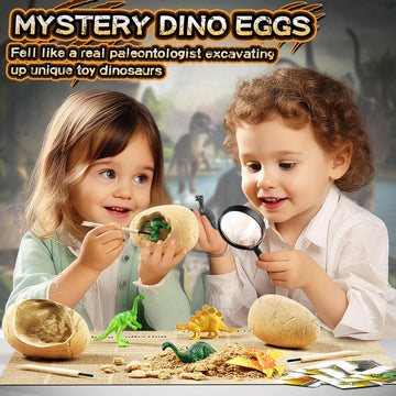 Uregoio 24 Dinosaur Eggs Dig Kit Toys For Kids, Dinosaur Eggs Excavation Kit With Magnifier & Newspaper, Science Stem Christmas