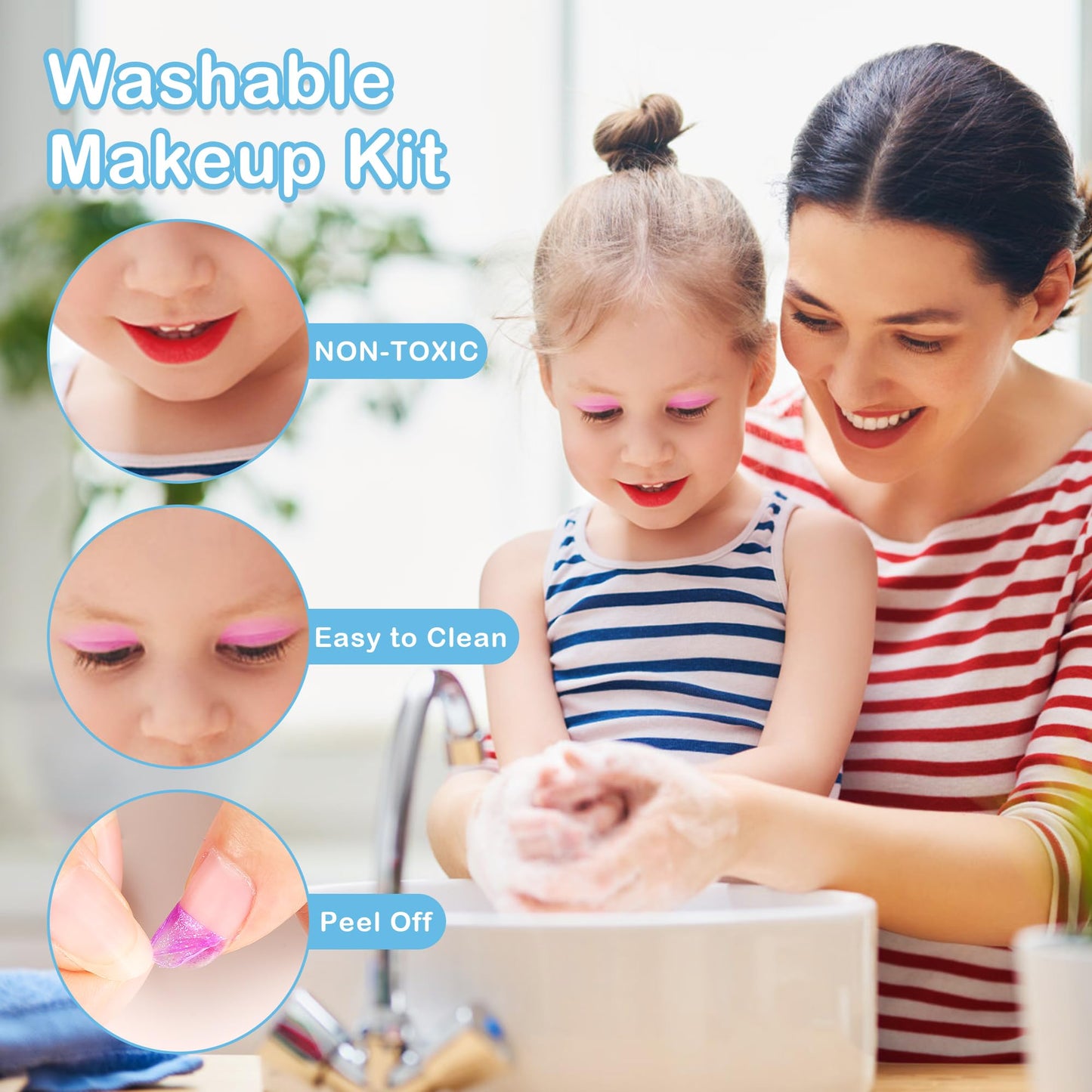 Yasinkidz 57 In 1 Kids Makeup Kit With 3-Color Led Mirror, Real Washable, Perfect Girl Birthday Gift, Age 3+
