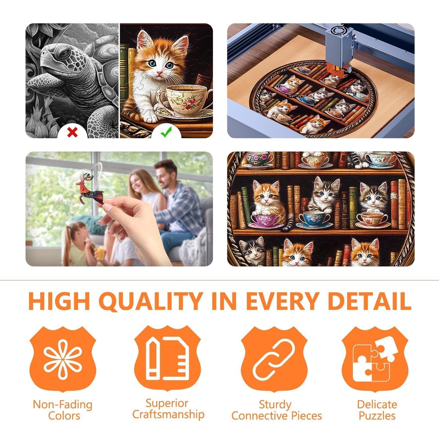 Wooden Puzzles for mature-themeds - Cat Coffee Library Puzzle  Unique Shape Wooden Jigsaw Puzzle for mature-themeds  Wood Puzzles mature-themed  Gift for Cat Lovers  Home Decor (S- 8.5 * 8.5in- 100 Pieces)