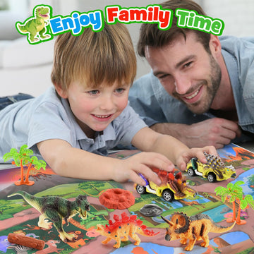 Wethcorp Dinosaur Toys For Kids 3-5, Dinosaur Playset For Boys With Activity Play Mat, T-Rex Toy Cars For 3 4 5 6 Year Old Boys